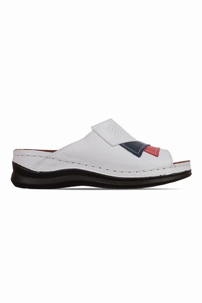 Lal Shoes & Bags Papuci de damă Tasra din piele naturală, cu talpă înaltă, cu detalii colorate - alb