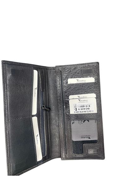 Karalı Deri Γνήσιο Δερμάτινο Πορτοφόλι Πίσω Κάρτας Μαγνήτης Γκρι Bc429-9