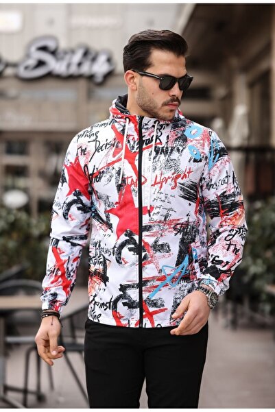 Sanalbolluk Beyaz Renk Yazı Baskılı Spor Model Kumaş Mont