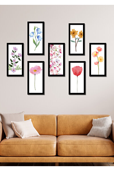 NT Handmade 7 Piece 20 X 10 Flowers Wall Decor Painting Set for Salon Living Bed Room Kitchen