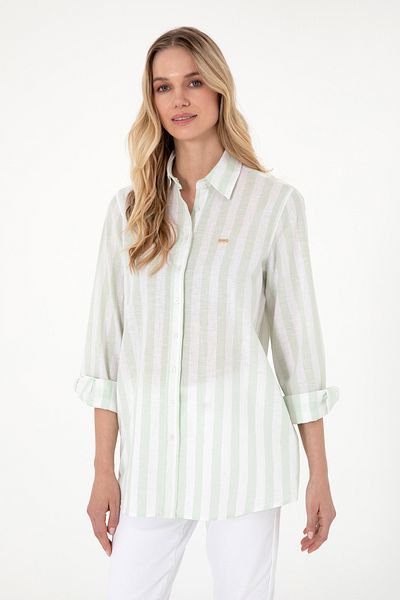 U.S. Polo Assn. Cămașă cu mânecă lungă verde apă pentru femei 50299305-VR048