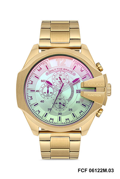 Ferrucci FERRUCCİ RENKLİ CAM GOLD FUNCTİON METAL ERKEK KOL SAATİ