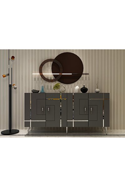 zerkaconcept Honest Konsol Tv Sehpası Çok Amaçlı Dolap Antrasit Gümüş 150 cm