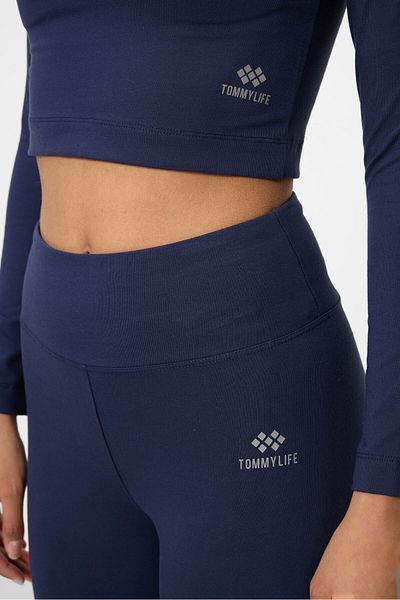 TOMMY LIFE Σετ ψηλόμεσο Indigo Slim Fit Crop Top και κολάν - Μακρύ μανίκι - 95286