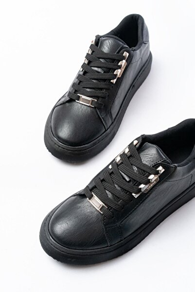 Aymood P-910 Siyah Bağcıklı Taban Dikişli Günlük Kadın Spor