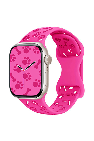 UnDePlus Apple Watch 10/11 42Mm-38/40/41Mm Band Embossed Gonca Cherry Silicone Band 2/3/4/5/6/Se/7/8/9