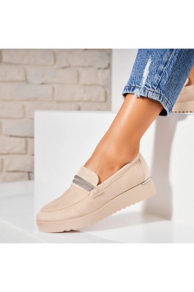 Joana Women's Casual Shoes Beige Made of Eco-Suede Leather Azyla