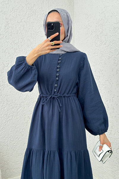 Salih Çelebi Birit Button Detailed Dress 2237 - Dark Blue