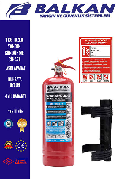 Balkan Ticaret 1 kg yangın söndürme cihazı+Talimat+Askı aparatı