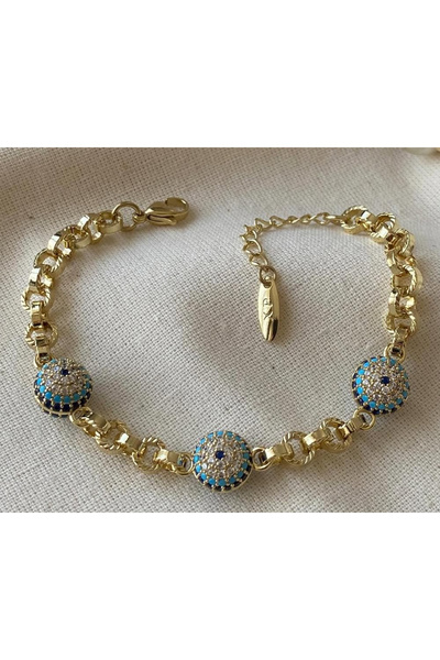 MODA 3 Ball Vip Steel Bracelet with Evil Eye Beads