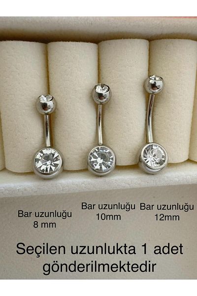 Arescollection Surgical Steel Classic Navel Piercing with Two Stones on Each Side 1Pcs in Selected Bar Length