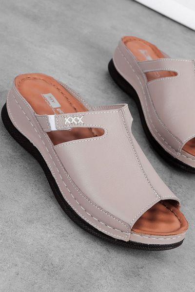 Lal Shoes & Bags Дамски чехли от естествена кожа с единична лента и висока подметка Diamond - VISION