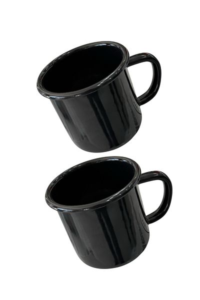 AHİR TİCARET Marbling Metal Enamel 350 ml Tea and Water Cup with Handle Set of 2