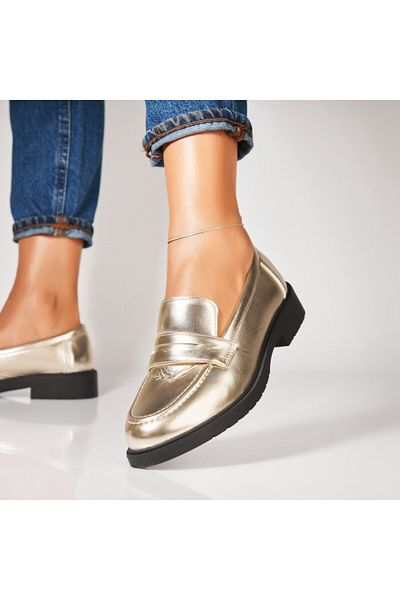 Joana Women's Casual Shoes Gold Made of Ecological Patent Leather Nasiya