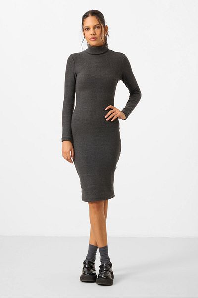 TOMMY LIFE Anthracite Melange Camisole Knitwear Slim Fit Γυναικείο φόρεμα με ζιβάγκο - 97117