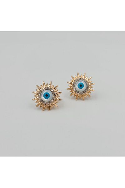 SE Jewellery Collection Selin Ersoy Rose Gold Evil Eye Beads Sun Figured Earrings Vip Xuping, Does Not Tarnish, Pin, 1.5 cm
