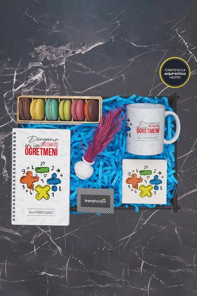 TrendHediye Matematik Öğretmeni Defter, Kupa, Makaron, Bardak Altı, Masa Çiçe...