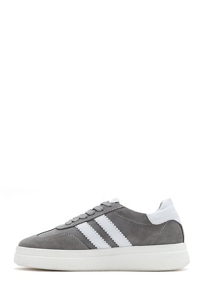 Derimod Women's Gray Lace-Up Thick Soled Suede Leather Sneaker 25Sfd 511010