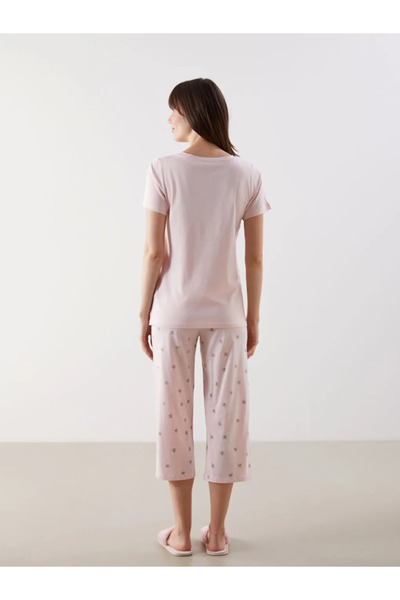 LC Waikiki LCW DREAM Pembe Bisiklet Yaka Baskılı Hamile Pijama Takımı