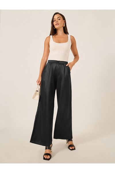 Styli Mid Rise Wide Leg Satin Pants