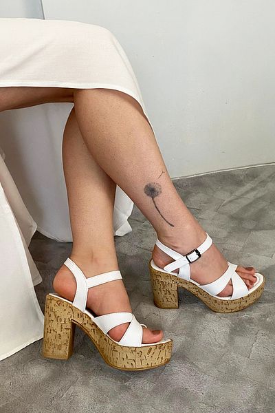Preshley Leina White Cross Strap Platfom Cork Sole Shoes Women & Sandals K-800