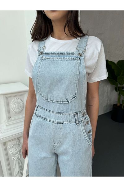Elif Özbey Butik Salopetă din denim cu picioare largi Ice Blue