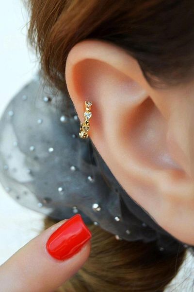 Sacce Scarves&Accessories Stoned Row Mini Heart Ring Tragus Helix Kikırdak Piercing Forward Helix