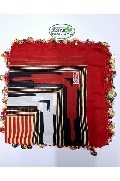 ASYA PAZARLAMA 5 Pieces of Black Sea Lira and Wooden Beads Writing, Cheesecloth, Keşan, Scarf, Shawl, Scarf, Hair Band, Bandana