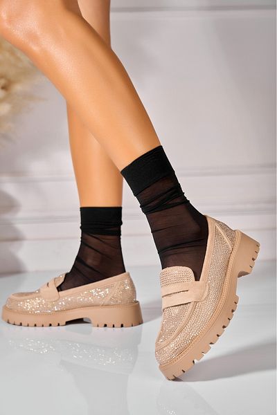 Joana Women's casual shoes Beige made of ecological suede leather Romelia