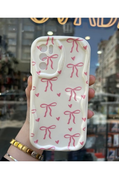 OVADA OPPO A16 Uyumlu Kurdele Ve Kalp Desenli 3D Dalga Kenarlı Kamera Korumal...