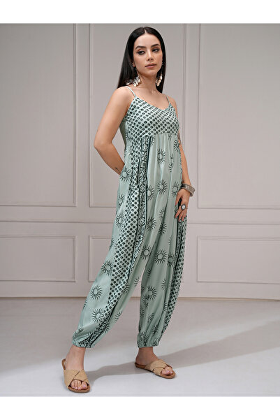 Vishudh By Styli Women Green Wide Leg Printed Jumpsuit