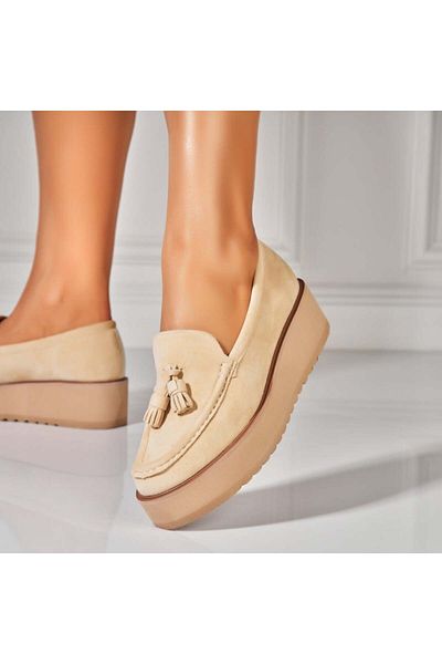 Joana Women's Casual Shoes Beige Made of Eco-Suede Leather Kelis