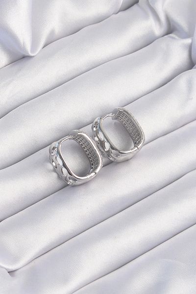 Clariss Brass Silver Color Zircon Stone Minimal Hoop Earrings
