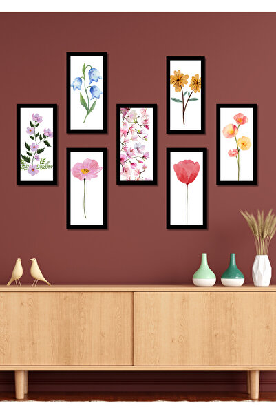NT Handmade 7 Piece 20 X 10 Flowers Wall Decor Painting Set for Salon Living Bed Room Kitchen