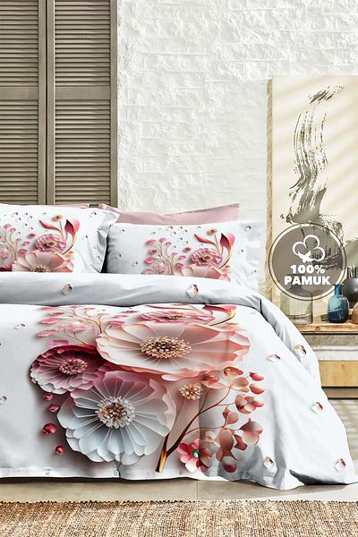 MonoHome 100% Cotton Ranforce Dowry Luxury 5D Digital Double Duvet Cover Set Sakura
