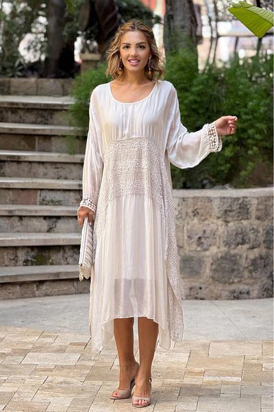 Nevin Kaya Moda Cream Color Italian Silk Lined Dress