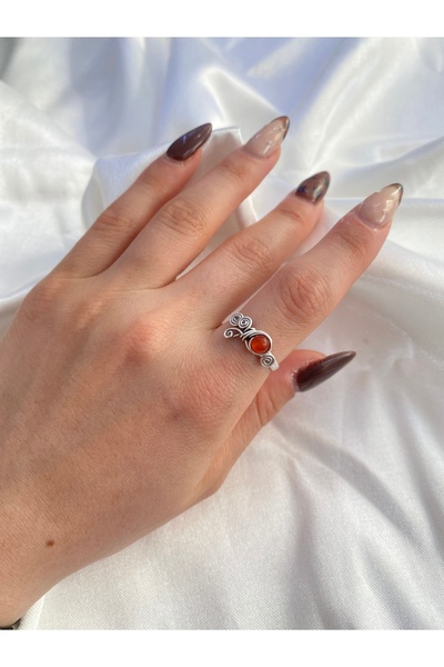 İDE TAKI TASARIMM Doğal Taş Akik Taşlı El Yapımı Ayarlanabilir Yüzük