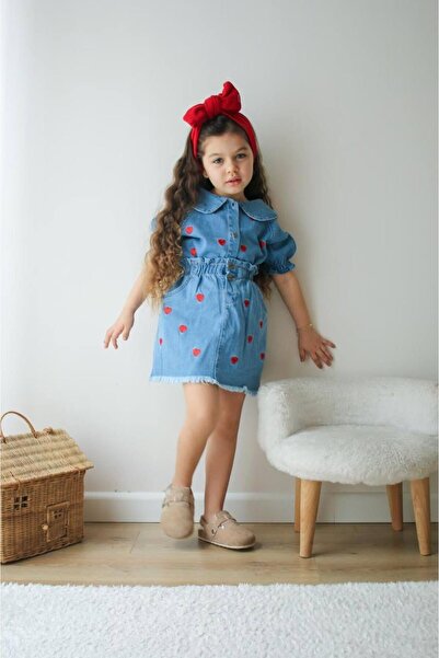 tunays shopping Heart Embroidered Denim Skirt Set