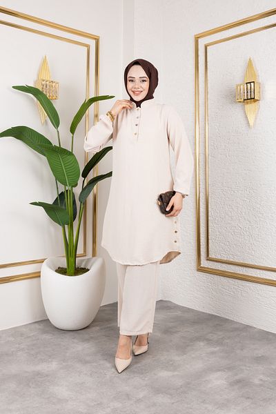 Nevayla Moda Μπεζ Αεροβίν Υφασμάτινο Σετ Διπλό - T0109