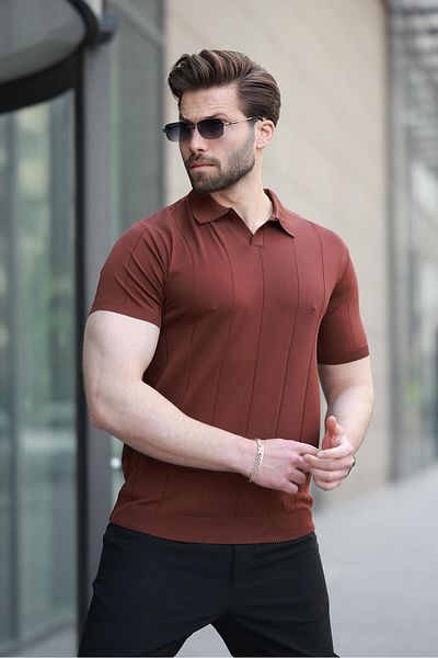 Madmext Κεραμιδί Πόλο Γιακάς Τρικώ Να ανδρικό T-shirt E7417