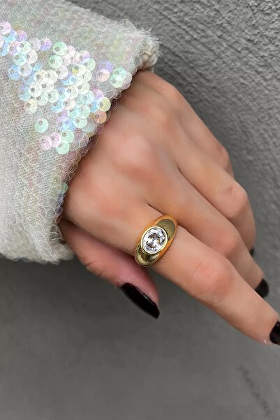 TakıDolabı خاتم ذهبي اللون بحجر قابل للتعديل