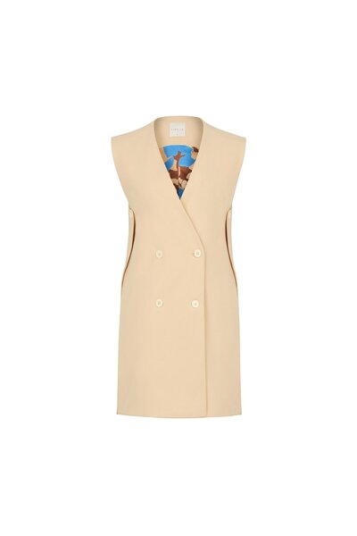 BİRELİN Yırtmaçlı Poliviskon Yelek Krem