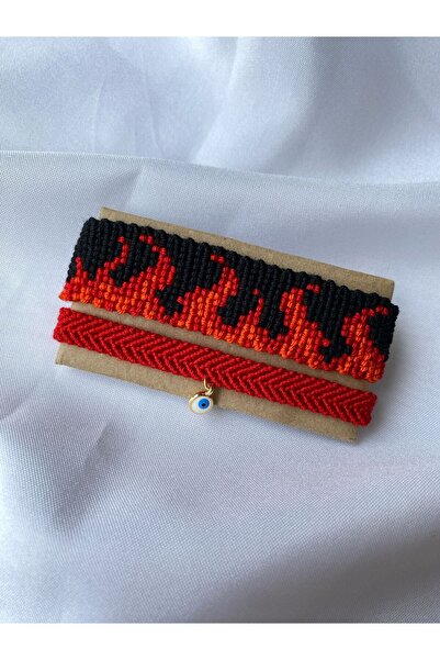 MELUSH Flame Patterned Bracelet Set of 2 Handcrafted Knitted Bracelet Set wit...