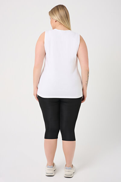 BANEGA Curve Plus Size High Waist Gathering Diving Fabric Below Knee Sports Black Capri Leggings