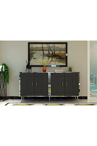 zerkaconcept Torneo Konsol Tv Sehpası Çok Amaçlı Dolap Antrasit Gümüş 150 cm