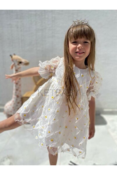 KETBaby Kız Çocuk Papatya Desenli Kısa Kol Elbise