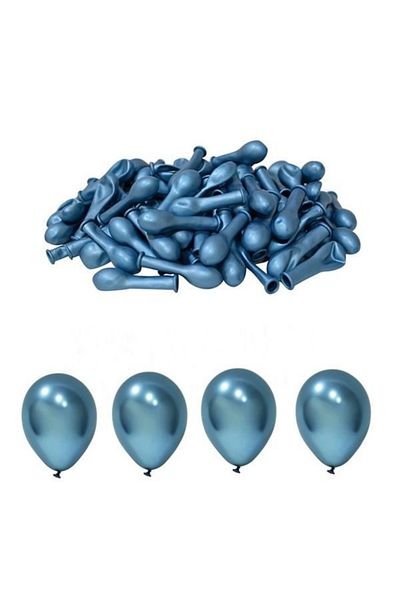 Deniz Party Store 5 Inch Tiny Chrome Balloon 12.5 Cm Diameter 10 Pieces Blue Color