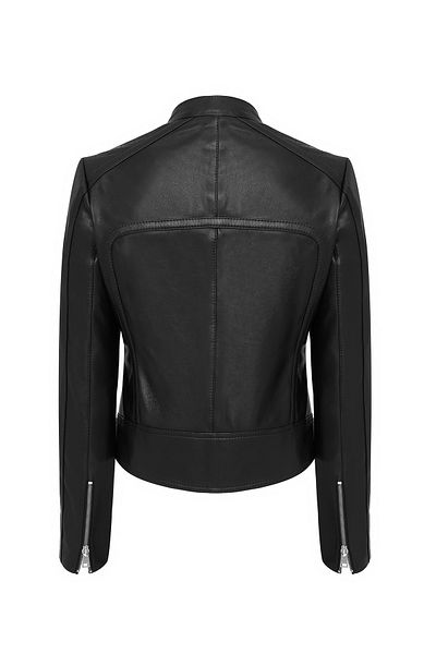 Derimod Nova Women's Black Biker Short Leather Jacket 25Sgd5296Ve