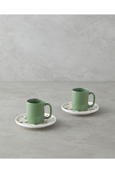 English Home Bone Porcelain 4 Piece Coffee Cup Set for 2 People 90 ml Green