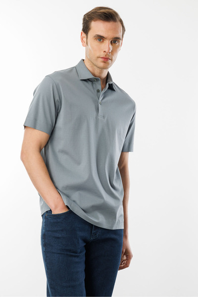 Desen Triko Men's Polo Neck Mercerized T-Shirt A.Gray